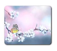 Destination Vinyl Ltd Confortevole Mat Mouse - Farfalla Fiore di ciliegio Rosa 23.5 x 19.6 cm (9.3 x 7.7 Pollici) per Il calcolatore & Computer Portatile, Ufficio, Regalo, Base Antiscivolo - RM2629