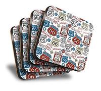 Destination Vinyl ltd Great Coasters (Set di 4) Square - Route 66 Highway USA Road Trip America Drink sottobicchieri lucidi protezione da tavolo per qualsiasi tipo di tavolo #8137