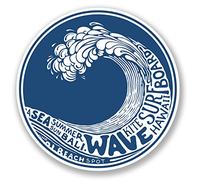 DestinationVinyl 4196 - Adesivo, motivo: onda con scritta "Sea Wave Surf Bali Hawaii”, 2 pezzi 10 cm x 10 cm como se muestra