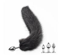 Detachable Artificial Fox Tail Metal Anal Plug, Three Plug Butt Plug, Role-Playing Sex Games, Adults Sex Toys For Men And Women(Black)