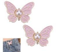 Detachable Butterfly Clips, 2-Pack Detachable Butterfly Clips,Buckle Clasp, Adjustable Pant Waist Tightener,Buttons Pins for The Loose Jeans (Pink)