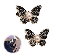 Detachable Butterfly Clips,Adjustable Pant Waist Tightener,Waist Buckle Sets No Sew and No Tools Decorative Waist Buckle (Black 2PCs)