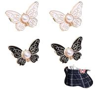 Detachable Butterfly Clips, Butterfly Waist Cinching Button, Reusable PantWaist Tightener, Buttons Pins for Loose Jeans (Nero*2, Bianco*2)