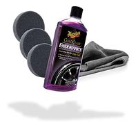 detailmate Set per la cura degli pneumatici Meguiars Endurance Tire Gel High Gloss 473 ml Set di 3 tamponi applicatori spugna Ø 90/22 mm + panno in microfibra Edgeless GreyLow 380GSM