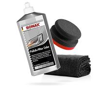 detailmate Sonax Polish + Wax Color, set di lucidatura a mano, 500 ml, con spugna per lucidatura a mano, in composito, duro, Ø 90/50 mm, panno in microfibra 550 g/m²