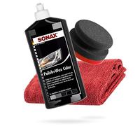 detailmate Sonax Polish+Wax Color - Spugna per lucidatura a mano dura 500 ml, Ø 90/50 mm, in microfibra senza cuciture, 550 g/m², colore: rosso