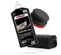 detailmate Sonax - Set di lucidatura a mano Sonax Polish+Wax Color, 500 ml + spugna per lucidatura a mano in composito, duro, Ø 90/50 mm, panno in microfibra 550 GSM