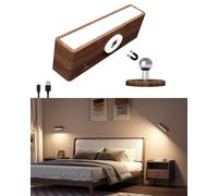DetarZinLED Applique da Parete Interno Legno,Applique Legno a Batteria,Lampada da Lettura Ricaricabile,Luci LED Senza Filo Touch,Rotazione a 360°,Moderno Luci LED a muro per Soggiorno,Corridoio