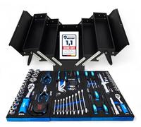 DeTec. Cassetta degli attrezzi dell'edizione nera, cassetta degli attrezzi classica in metallo, piena di attrezzi, 86 pezzi, nero