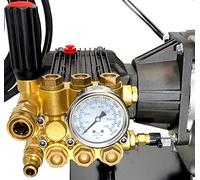 DeTec. Pompa ad alta pressione industriale in acciaio inox per idropulitrice, 250 bar max., 22 l/min, 13 CV, argento, oro, nero, rosso