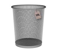 Detectalia Cestino in Rete Metallica 13 Litri Argento Ø26,5 x 28 cm. Cestini Grigio per la Carta o Tavolo da Lavoro, Cestino Scrivania per Ufficio o Casa, Cestino per il Riciclaggio, Cucina O Bagno