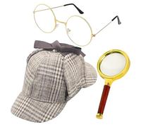 Detective Cap - Set di costumi da detective misterioso, kit all-inclusive, per cosplay, durata assicurata, cappello da investigatore per bambini e adulti, per Natale, spettacoli teatrali e feste