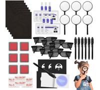 Detective Set per bambini, 48 pezzi, detective per il compleanno dei bambini, con penna UV, quaderno per il detective, lente d'ingrandimento, occhiali per agenti, impronte digitali, tamponi di carta e