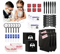 Detective Set per bambini, 48 pezzi, detective per il compleanno dei bambini, con set di impronte digitali, penna segreta con luce UV per bambini, occhiali da agente, quaderno, lente d'ingrandimento