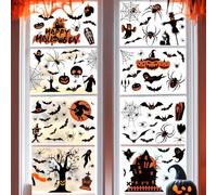 Detene 84 halloween autocollant fenêtre, halloween stickers - Autocollants PVC double face amovibles，comportant, chauves-souris, citrouilles, fantômes et bien plus, idéaux pour fêtes, maison et école