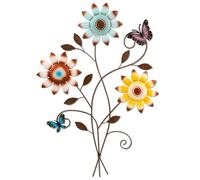 Detene Decorazione Artistica da Parete in Metallo Girasole Scultura Parete Floreale con Farfalle Decorazione da Parete in Metallo per Soggiorno Bagno Balcone Decorazione da Giardino (blu)