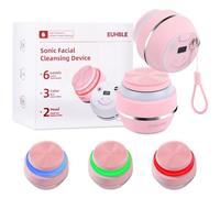Detergente elettrico per il viso con 6 modalità e 3 effetti di luce, ricaricabile, impermeabile, per donne e uomini, include testina extra per spazzola, design facile da pulire (rosa)