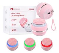 Detergente elettrico per il viso con 6 modalità e 3 effetti di luce, ricaricabile, impermeabile, per donne e uomini, include testina extra per spazzola, design facile da pulire (rosa)
