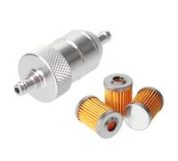 Detergente per benzina in alluminio CNC da 8 mm + 3/5 pezzi Filtro carburante riutilizzabile e pulibile per moto ATV Quad Olio in linea filtre à huile moteur(Silver)