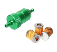 Detergente per benzina in alluminio CNC da 8 mm + 3/5 pezzi Filtro carburante riutilizzabile e pulibile per moto ATV Quad Olio in linea filtre à huile moteur(Green)