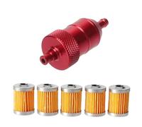 Detergente per benzina in alluminio CNC da 8 mm + 3/5 pezzi Filtro carburante riutilizzabile e pulibile per moto ATV Quad Olio in linea filtre à huile moteur(A Red)