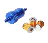 Detergente per benzina in alluminio CNC da 8 mm + 3/5 pezzi Filtro carburante riutilizzabile e pulibile per moto ATV Quad Olio in linea filtre à huile moteur(Blue)