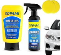 Detergente per vetri con emulsione di pellicola d'olio Sopami, spray per rivestimento per auto Sopami, spray per lucidatura a cera per auto con rivestimento rapido Sopami (Latte+Spray)