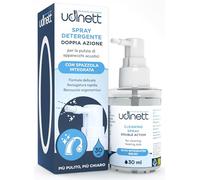 Detergente Spray per Apparecchi Acustici Flacone 30ml Udinett - Spazzola Integrata per Pulizia Quotidiana Profonda Efficace contro Sporco e Cerume - Formula Priva di Alcool per Auricolari e Cuffiette