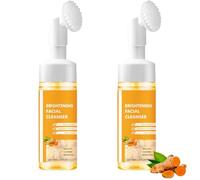Detergente viso curcuma con spazzola, detergente viso schiumoso per pulizia profonda e esfoliante, detergente per curcuma sbiancante e idratante per donne e uomini (2 pezzi)