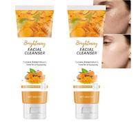 Detergente viso illuminante alla curcuma, lavaggio viso schiumogeno illuminante per macchie scure, pulizia viso schiumogena alla curcuma Pulizia profonda per pelle lucida, detergente esfoliant (2PCS)