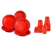 DETERMONDO Set 190 Pezzi Natalizio 45 Piatti Piani Rossi, 45 Piatti Fondi Rossi 50 Piatti Dessert, 50 Bicchieri Rossi Servizio per 12 Persone o Più, Feste Natale, Elegante, Riutilizzabile