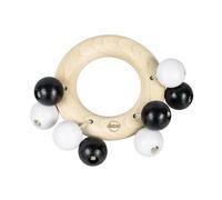 Detoa sonaglino in legno ad anello con palline - bianco e nero