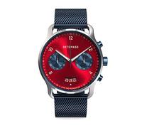 DeTomaso SORPASSO MACCHINA Silver Rosso Orologio da polso da uomo analogico al quarzo, maglia milanese blu scuro, argento, Bracciale