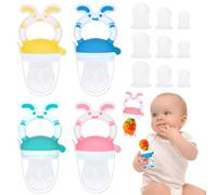 Detontek Set Ciuccio Alla Frutta, 4 Pezzi con 9 Ricambi in Silicone per Allievare il Dolore alle Gengive, 3 Misure