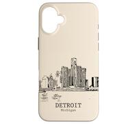 Detroit, Michigan, vendemmia, orizzonte, Custodia per iPhone 16 Plus