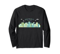 Detroit Skyline Michigan Pride Motor City Vintage Detroit Maglia a Manica