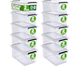 Deuba® 10x Contenitore Trasparente 2L con Coperchio BPA Free Plastica | Maniglie Funzione di Cerniera, Impilabili, 20x15x12cm, Organizer Cucina, Camera da Letto, Scatole, Contenitori Trasparenti
