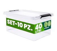 Deuba® 10x Contenitore Trasparente 40L con Coperchio BPA Free Scatole Impilabili Scatola Organizer Cucina Congelatore Contenitori Plastica Box