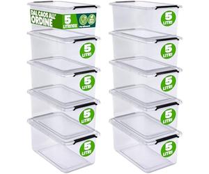 Deuba® 10x Contenitore Trasparente 5L con Coperchio BPA Free Scatole Impilabili Scatola Organizer Cucina Congelatore Contenitori Plastica Box Frigo