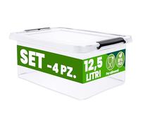 Deuba® 4x Contenitore Trasparente 12,5L con Coperchio BPA Free Scatole Impilabili Scatola Organizer Cucina Congelatore Contenitori Plastica Box