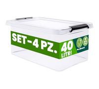 Deuba® 4x Contenitore Trasparente 40L con Coperchio BPA Free Scatole Impilabili Scatola Organizer Cucina Congelatore Contenitori Plastica Box