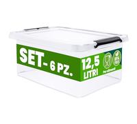 Deuba® 6x Contenitore Trasparente 12,5L con Coperchio BPA Free Scatole Impilabili Scatola Organizer Cucina Congelatore Contenitori Plastica Box