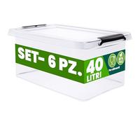 Deuba® 6x Contenitore Trasparente 40L con Coperchio BPA Free Scatole Impilabili Scatola Organizer Cucina Congelatore Contenitori Plastica Box