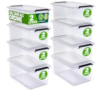 Deuba® 8x Contenitore Trasparente 2L con Coperchio BPA Free Scatole Impilabili Scatola Organizer Cucina Congelatore Contenitori Plastica Box Frigo