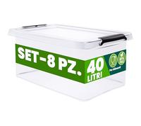 Deuba® 8x Contenitore Trasparente 40L con Coperchio BPA Free Scatole Impilabili Scatola Organizer Cucina Congelatore Contenitori Plastica Box