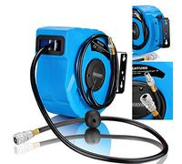 DEUBA® Avvolgitubo Aria compressa 10 m + 1 m Avvolgimento Tubo Automatico Attacco da 3/8 pollici 12 bar Ø 12 mm Supporto a Parete Fissaggio Muro per Avvolgere Tubi Fai Da Te