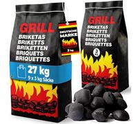 Deuba® Carbonella per Barbecue 27kg 9 Sacchetti da 3 kg Bricchetti Carbone per Grigliare BBQ Bricchette Grigliata Brace
