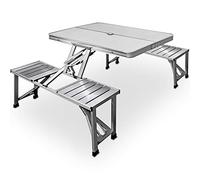 Deuba Casaria Tavolo Pieghevole con 2 Panche Set da Campeggio Picnic Portatile a Valigetta in Alluminio con Foro Ombrellone Maniglia per Trasporto 4 Posti Mare Spiaggia Giardino