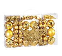 Deuba Confezione 66 Palline di Natale con Valigetta Stelle Catena Opaco Lucido Oro Ø 3-6 cm