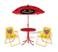 Deuba Set Mobili da Giardino per Bambini Tavolino 2 Seggioline Pieghevoli e Ombrellone Angoli arrotondati Fino 35kg Anti UV